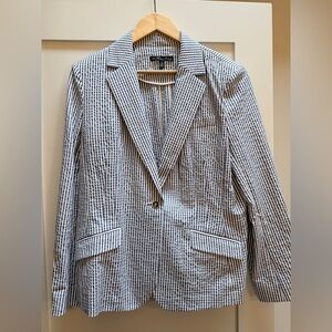 Striped Seersucker Structured Blazer - Navy & White